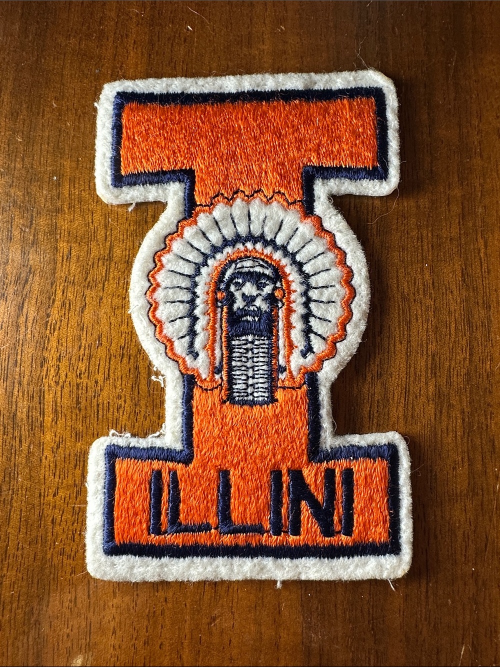 Vintage Retired Chief Illiniwei Orange & White Illini Patch